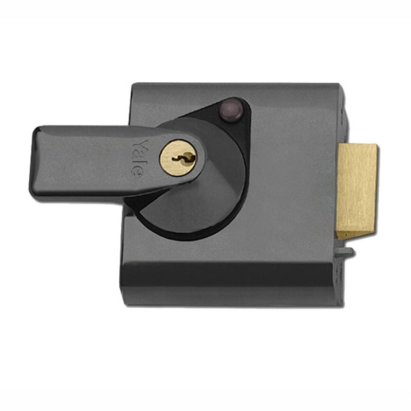Yale PBS1 BS Cylinder Rim Lock; Dark Metalic Grey (DMG) Case; Polished Brass (PB) Cylinder; Standard Stile; 10mm Backset