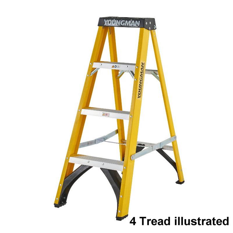 Youngman 52744418 S400 4 Tread Glass Fibre Builders Step Ladder; EN131 2018; Safe Working Height 2040mm; Open Height 1120mm