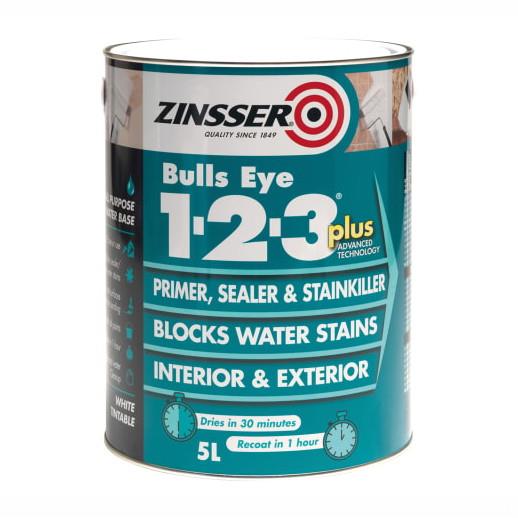 Zinsser 123P Bulls Eye Plus Primer And Sealer Paint; White (WH); 1 Litre