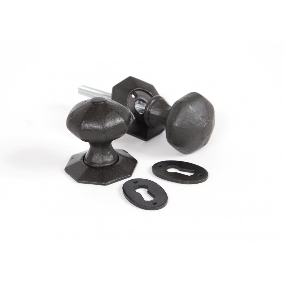 From The Anvil 33228 Octagonal Knob Set; Mortice/Rim; Complete With Escutcheons; Beeswax (BW)