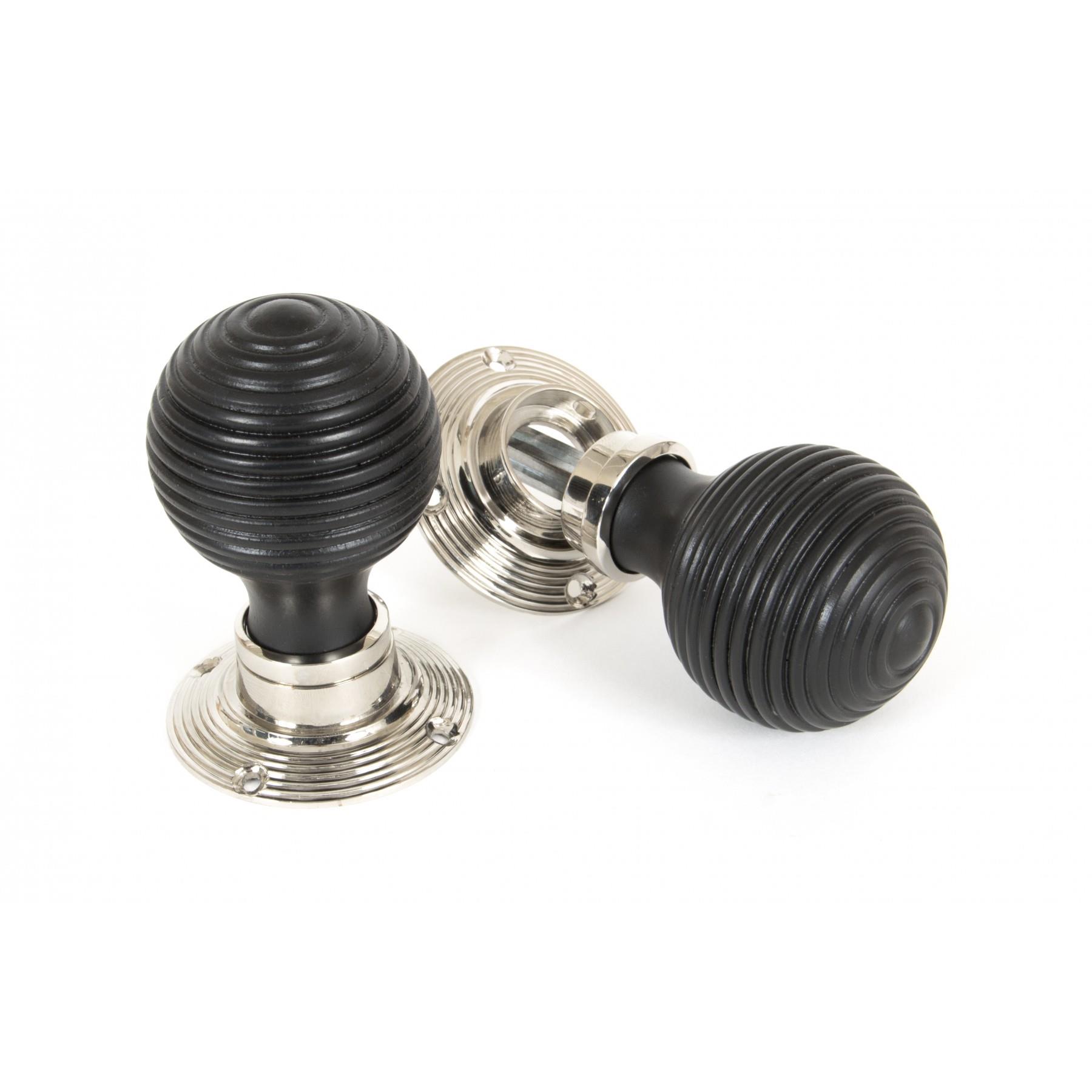 From The Anvil 83634 Beehive Mortice / Rim Knob Set; 58mm Diameter; Ebony & Polished Nickel (EBY/NP)