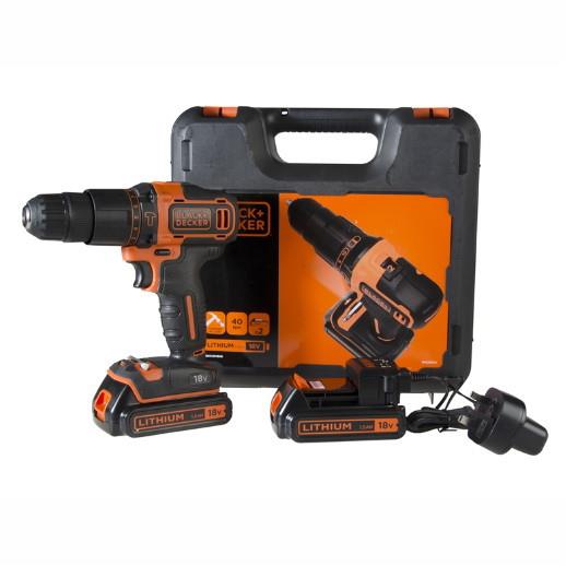 Black And Decker CHD18KB 18 Volt Combi Drill; Complete With 2 x 1.5 Ah Batteries; Charger And Case