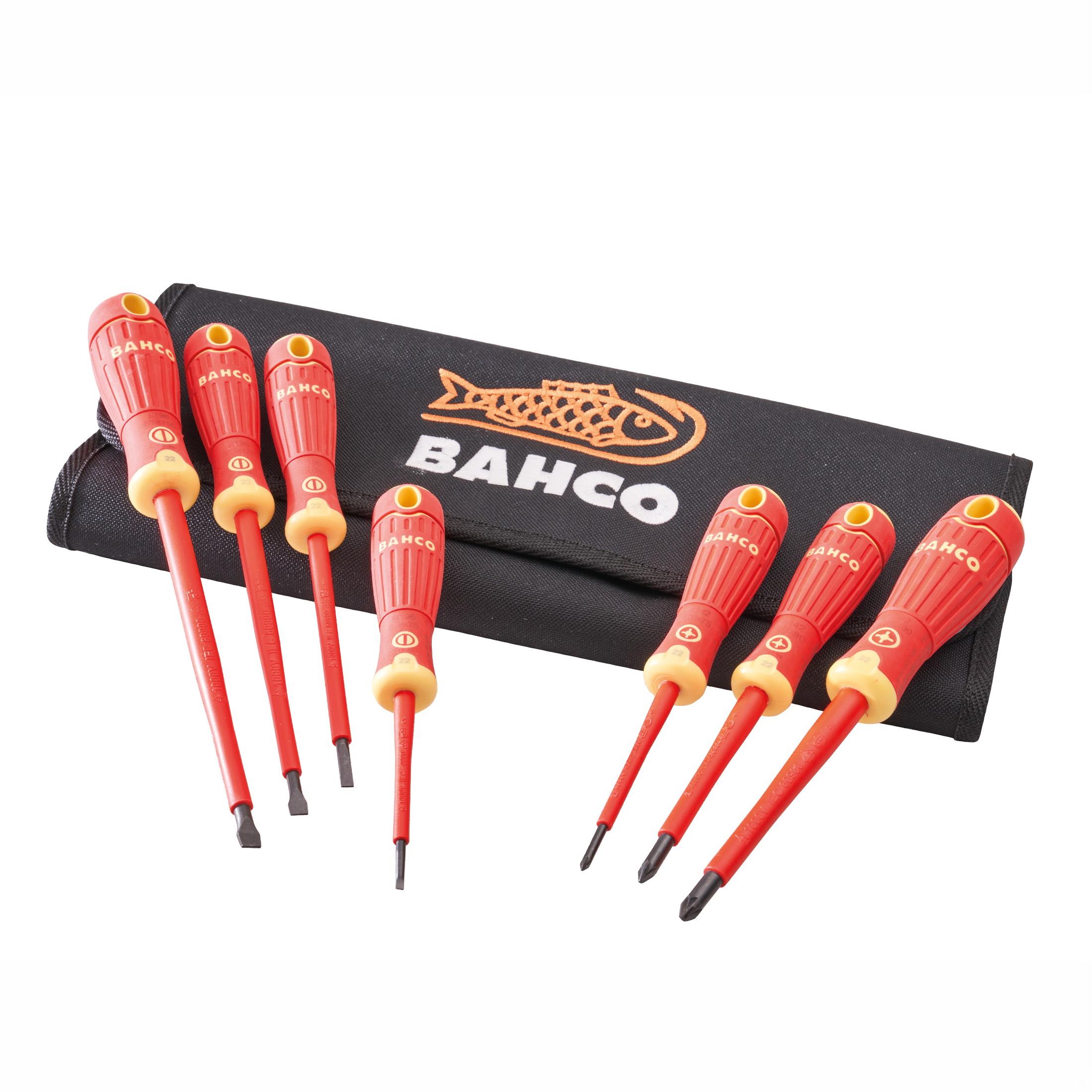 Bahco B220.017 VDE Insulated Screwdriver Set; Slotted/Pozidriv; 7 Piece; In A Wallet