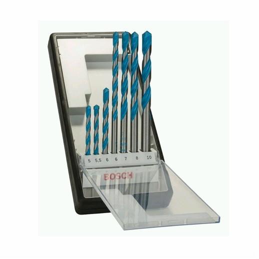 Bosch 2608900648 CYL-9 Multi Construction Drill Bit Set; Drills Concrete; Plastic; Steel & Timber; 7 Piece; 1 Each 5.0; 5.5; 7.0 & 8.0 & 10mm; 2 x 6.0mm