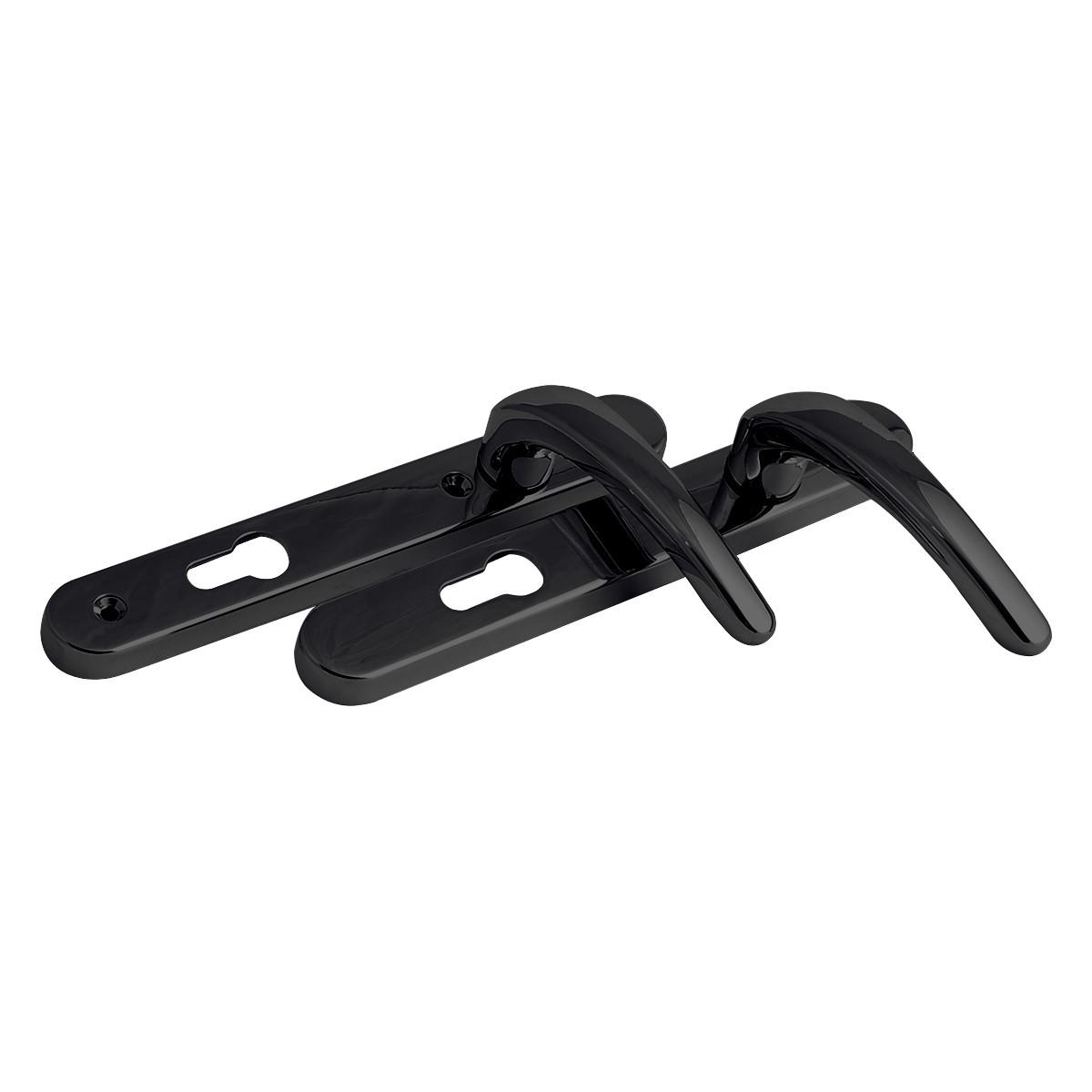 Fab & Fix Windsor UPVC Door Handles; Sprung; Lever/Lever; 92mm Centres; 8mm Spindle; 206 x 28mm Backplate; 122mm Screw Centres; 120mm Lever; Black (BK)
