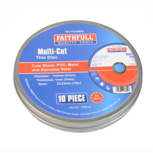 Faithfull FAI11510MUL Multi-Use Cutting Discs; 115 x 1.0mm x 22.23mm; Pack (10)