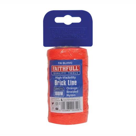 Faithfull BLHVO Hi Vis Nylon Brick Line; 100 Metre (330ft); Orange (OR)