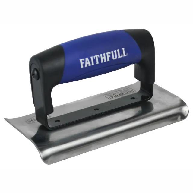 Faithfull FAIPTEDG6SS Prestige Curved Edging Trowel; Stainless Steel Blade; Soft Grip Handle; 6" x 3" (150 x 75mm)