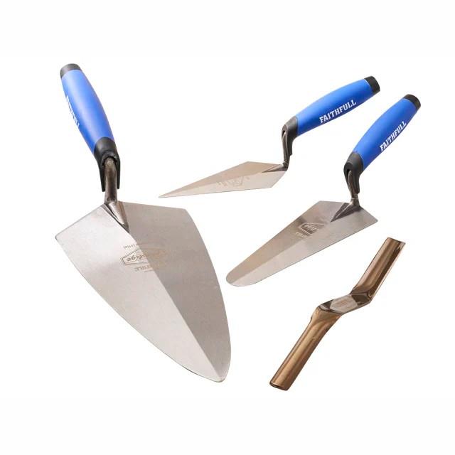 Faithfull FAIPTFSET4 Prestige Professional Brick Trowel Set; Soft-Grip Handle; 4 Piece