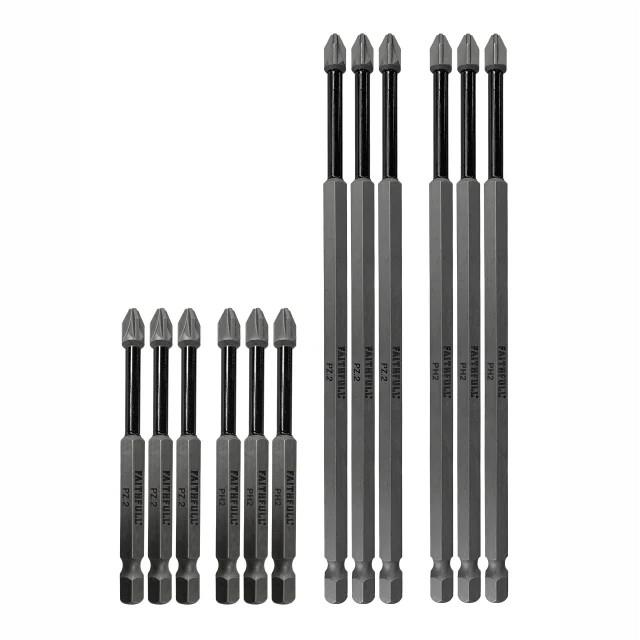 Faithfull 12 Piece Long Impact Screwdriver Bit Set; PH2 & PZ2; 3 Each 75mm & 150mm