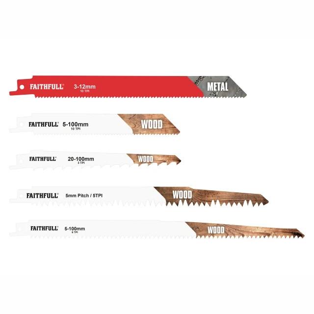 Faithfull FAISBSSET15M Reciprocating (Sabre) Saw Blades; Wood & Metal Cutting; Pack (15)