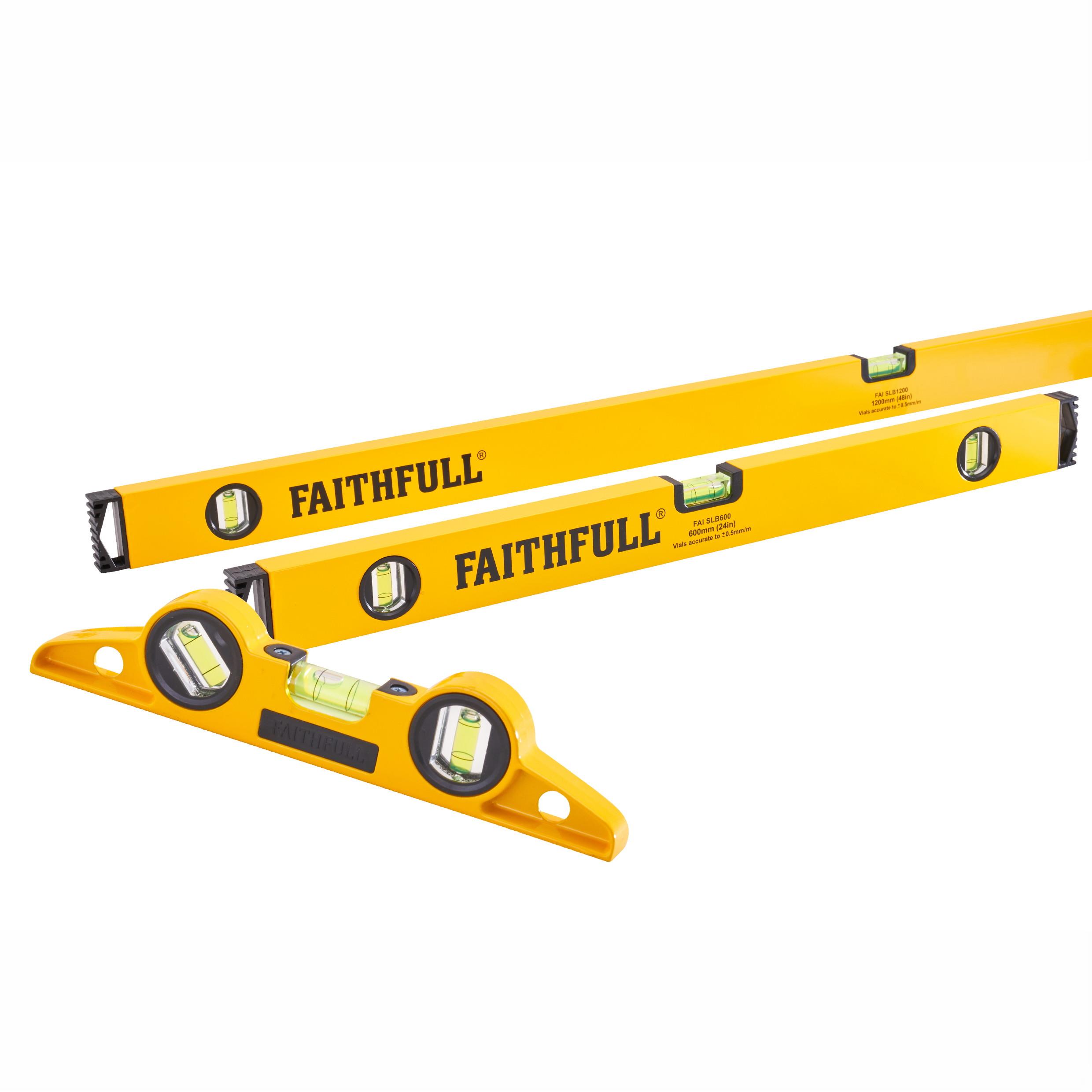 Faithfull Spirit Level Triple Pack; 1200 & 600mm + SL250 Scaffold Level