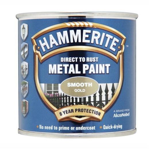 Hammerite Direct To Rust Smooth Finish; Gold (GO); 250ml