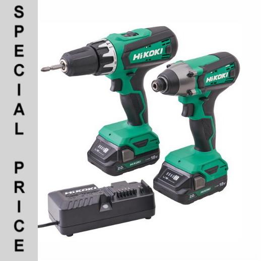 HiKoki KC18DFXJAZ 18 Volt Combi & Impact Drill Twin Kit; 2 x 2.0Ah Li-ion Batteries; Charger & Case