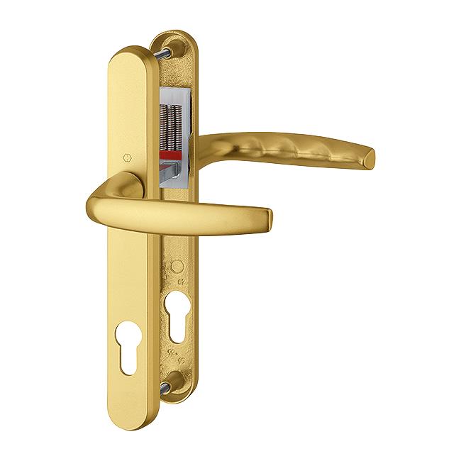 Hoppe 3627984 Atlanta Series PVCu Door Handle Set; Sprung Lever/Lever; 92mm Centres; 242 x 32mm Backplate; 2 Hole Fix; 215mm Screw Centres; 1530/3830N; Gold (GO) (F3)
