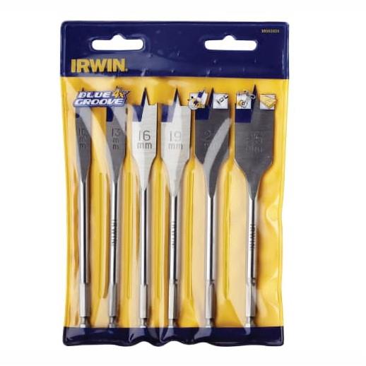 Irwin 10502826 Blue Groove 4X Flat Wood Bit Set; 6 Piece; 10; 13; 16; 19; 22 And 25mm; Plastic Wallet