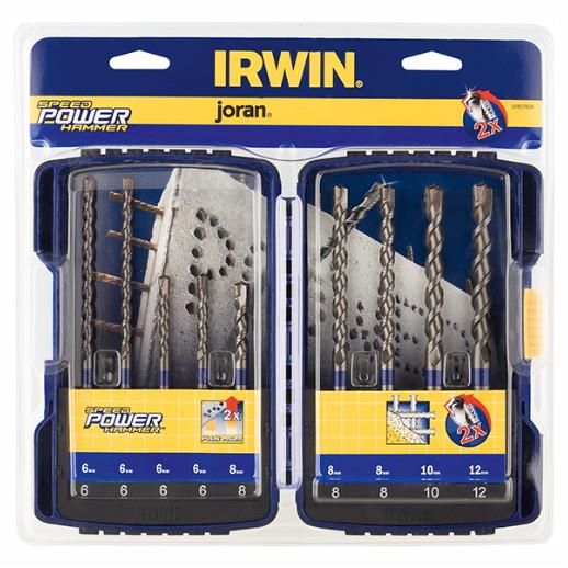 Irwin 10507538 Speedhammer SDS Plus Power Drill 9 Piece Bit Set; 2 Each 6.0 x 110mm; 6.0 x 160mm; 8.0 x 160mm; 1 Each 8.0 x 110mm; 10.0 x 160mm; 12.0 x 160mm