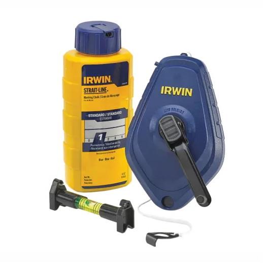 Irwin Strait-Line 64494LP Chalk Line; Aluminium Case; 30 Metre; 113gm Blue Chalk; Line Level