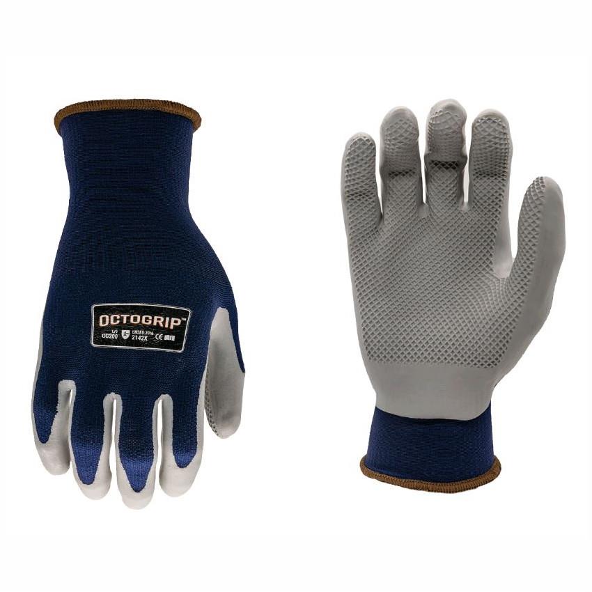 Octogrip OG200 Heavy Duty Series Gloves; 15G Nylon/Lycra Blend Backer; Octogrip™ Latex Palm; Grey (GR); Medium (M)