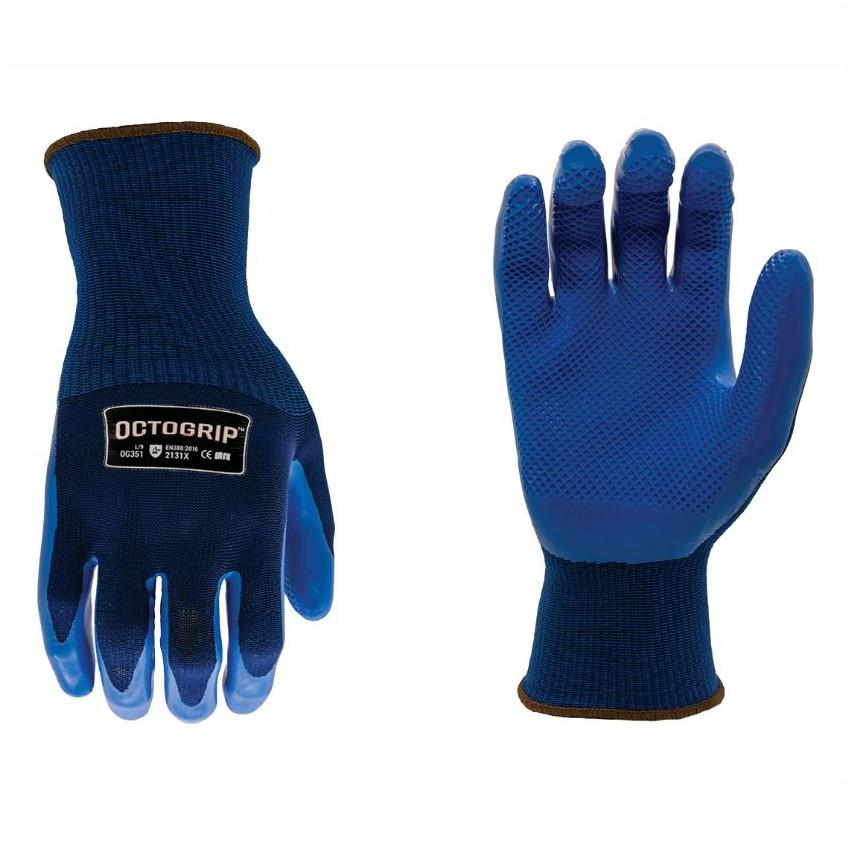 Octogrip OG351 Heavy Duty Series Gloves; 13G Poly Knit Backer; Octogrip™ Latex Palm; Blue (BL); Medium (M)