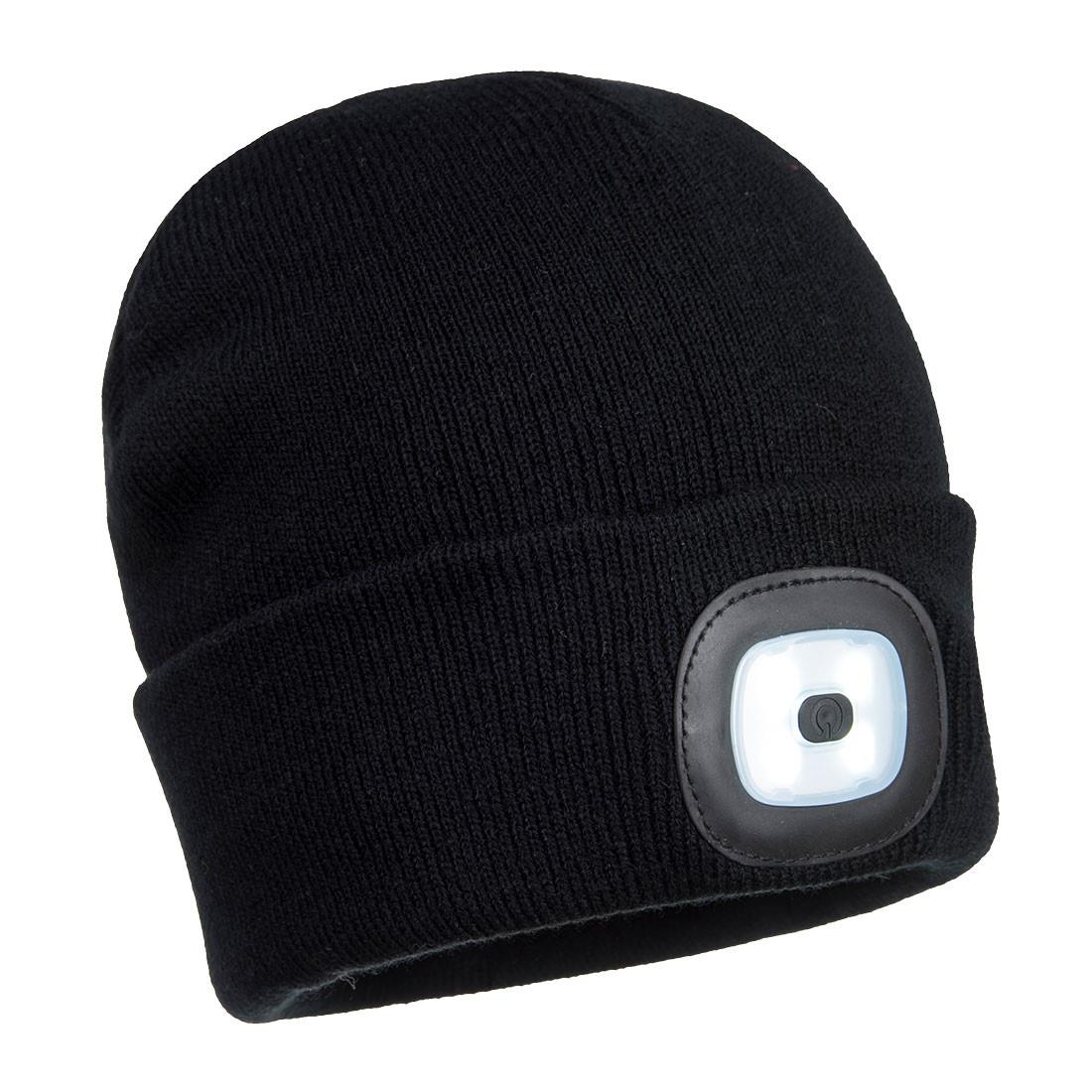 Portwest B029 Beanie With USB Rechargeable LED Head Light;  Black (BK); One Size