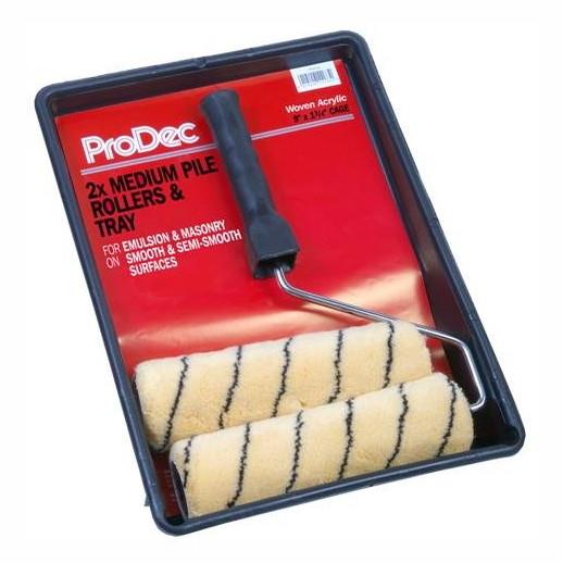 Prodec PRRT008 Cage Paint Roller Frame & Tray Set; Complete With 2 Tiger Stripe Roller Sleeves; 225mm x 45mm (9