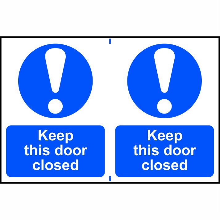 Spectrum Sign 0259 'Keep this door closed' closed'; Self Adhesive Semi Rigid (PVC); 300 x 200mm; Sheet (2) 150 x 200mm
