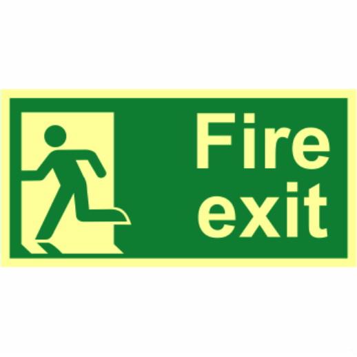 Spectrum Photoluminescent Sign 12419 "Fire Exit" (Running Man Left; No Arrow); 1.3mm Rigid (PHO); 300 x 150mm