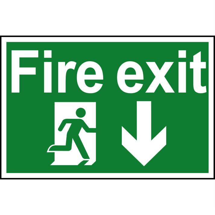 Spectrum Sign 1503 "Fire Exit" (Running Man; Arrow Down); Self Adhesive Semi Rigid (PVC); 300 x 200mm