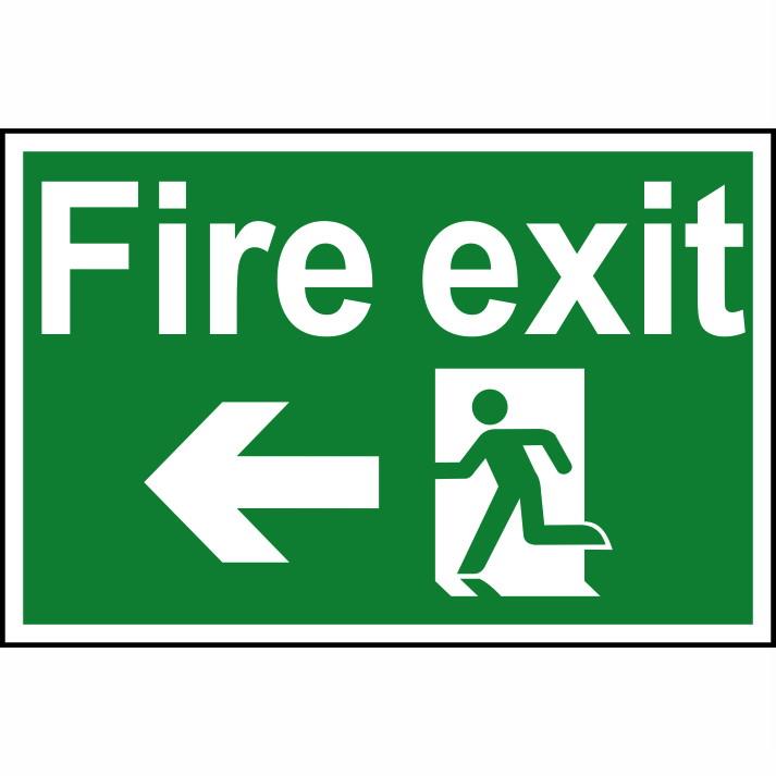 Spectrum Sign 1506 "Fire Exit" (Running Man; Arrow Left); Self Adhesive Semi Rigid (PVC); 300 x 200mm