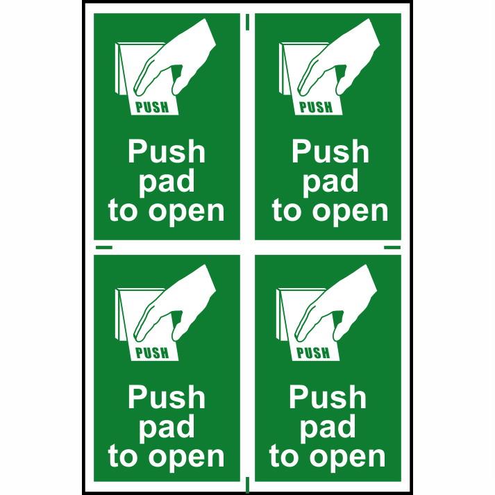 Spectrum Sign 1533 "Push Pad To Open"; Self Adhesive Semi Rigid (PVC); 200 x 300mm; Sheet (4) 100 x 150mm