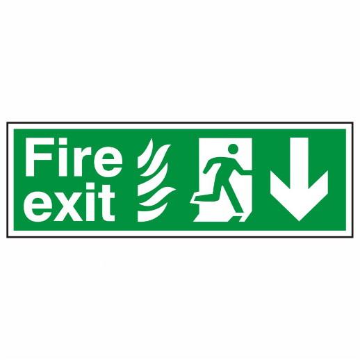 Spectrum Sign 1820 "Fire Exit" (Running Man; Arrow Down); Self Adhesive Semi Rigid (PVC); 450 x 150mm