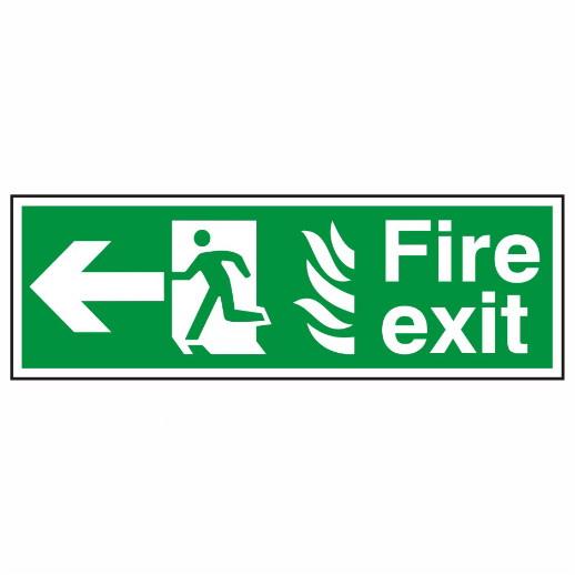 Spectrum Sign 1823 "Fire Exit" (Running Man; Arrow Left); Self Adhesive Semi Rigid (PVC); 450 x 150mm