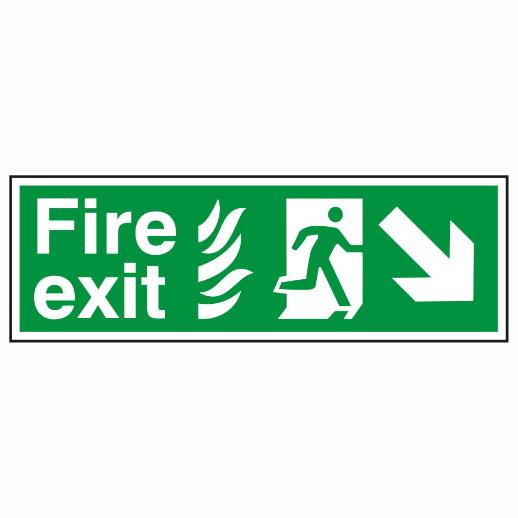Spectrum Sign 1824 "Fire Exit" (Running Man; Arrow Down; Right 45'); Self Adhesive Semi Rigid (PVC); 450 x 150mm