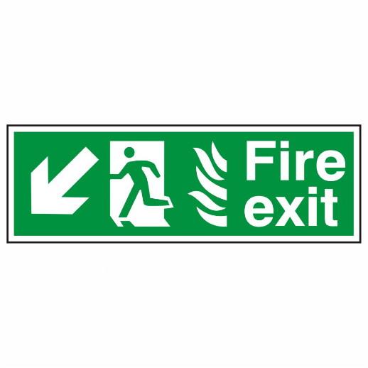 Spectrum Sign 1825 "Fire Exit" (Running Man; Arrow Down; Left 45'); Self Adhesive Semi Rigid (PVC); 450 x 150mm
