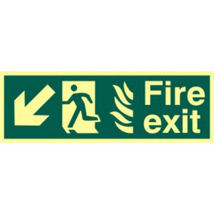 Spectrum Photoluminescent Sign 1925 "Fire Exit"; (Running Man, Arrow Down Left); 1.3mm Rigid Board (PHO); Self Adhesive; 450 x 150mm