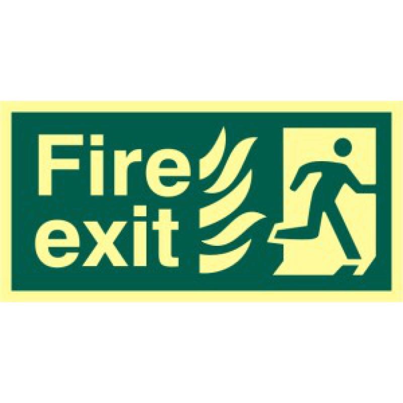 Spectrum Photoluminescent Sign 1940 "Fire Exit" (Running Man Right, No Arrow); 1.3mm Rigid Board (PHO); Self Adhesive; 300 x 150mm