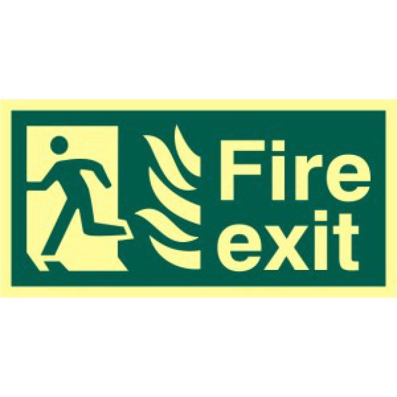 Spectrum Photoluminescent Sign 1941 "Fire Exit" (Running Man Left, No Arrow); 1.3mm Rigid Board (PHO); Self Adhesive;