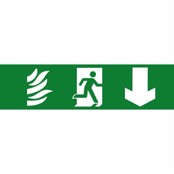 Spectrum Sign 5203 Fire Exit Graphic Symbol (Running Man; Arrow Down); Self Adhesive Semi Rigid (PVC); 200 x 50mm