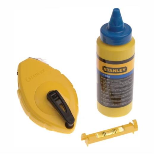 Stanley 0-47-443 30m Chalk Line Set; Blue Chalk & Line Level; 30 Metre (100 ft)