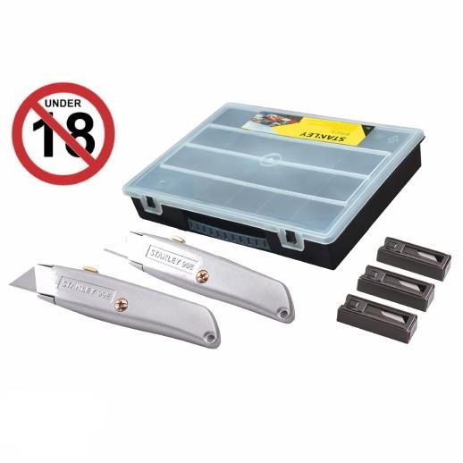 Stanley 2-10-099 99E Retractable Knife Twin Pack With 50 Blades In An Organiser