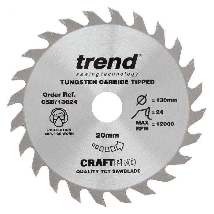 Trend CSB/13024 Craft Circular Saw Blade; 130mm x 24 Teeth; 20mm Bore (16mm Bore Bushing Washer Supplied)