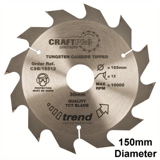 Trend CSB/15012 Craft Circular Saw Blade; 150mm x 12 Teeth x 20mm Bore (16mm Bore Bushing Washer Supplied)