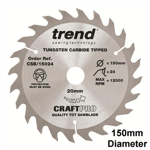 Trend CSB/15024 Craft Circular Saw Blade; 150mm x 24 Teeth x 20mm Bore (16mm Bore Bushing Washer Supplied)