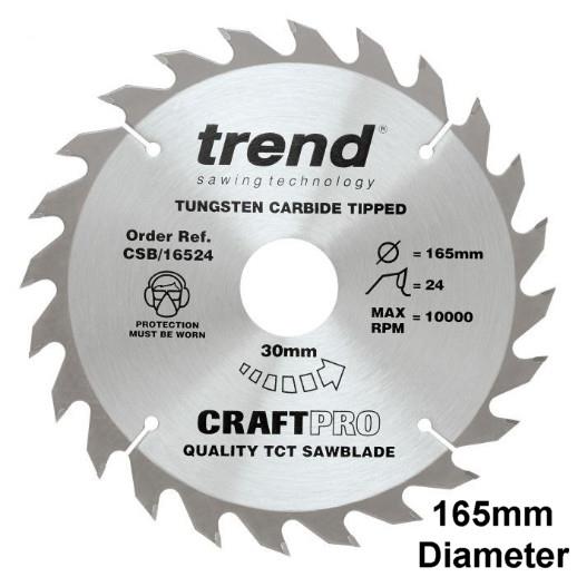 Trend CSB/16524 Craft Circular Saw Blade; 165mm x 24 Teeth x 30mm Bore (16 & 20mm Bore Bushing Washers Supplied); 2.4mm Kerf