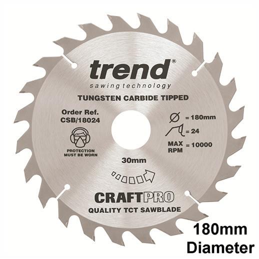 Trend CSB/18024 Craft Circular Saw Blade; 180mm x 24 Teeth x 30mm Bore; 2.4mm Kerf
