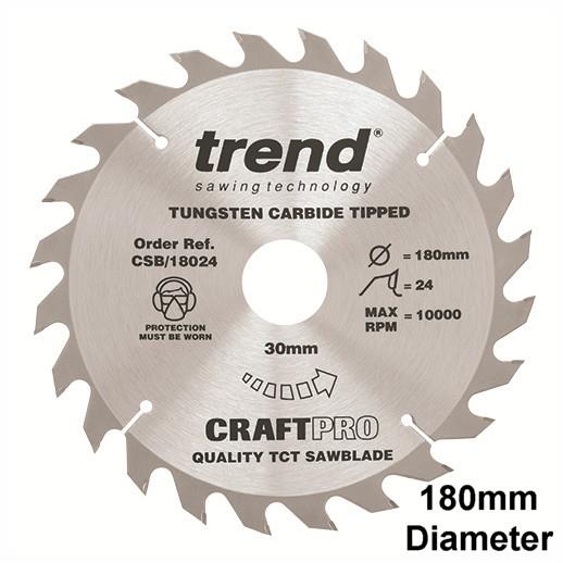 Trend CSB/18024 Craft Circular Saw Blade; 180mm x 24 Teeth x 30mm Bore (16 & 20mm Bore Bushing Washers Supplied)