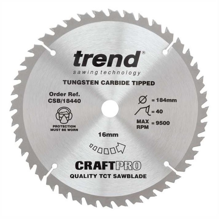 Trend CSB/18440 Craft Circular Saw Blade; 184mm x 40 Teeth; 16mm Bore