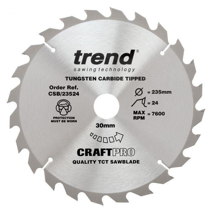 Trend CSB/23524 Craft Circular Saw Blade; 235mm x 24 Teeth x 30mm Bore (16 & 25mm Bore Bushing Washers Supplied)
