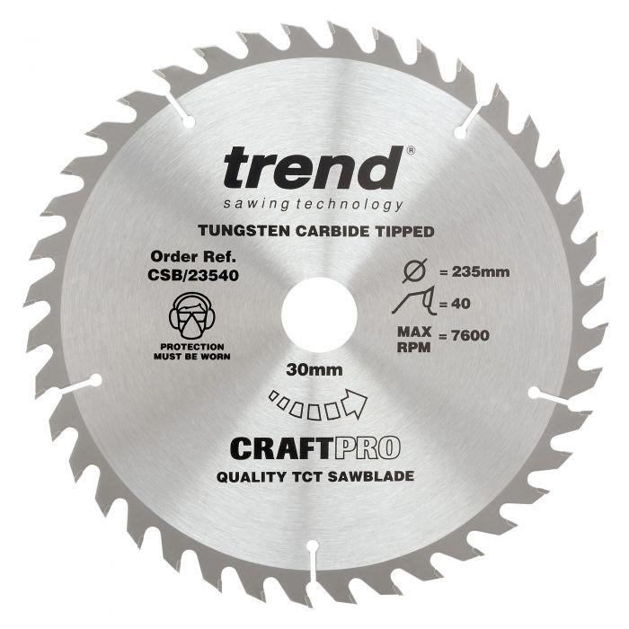 Trend CSB/23540 Craft Circular Saw Blade; 235mm x 40 Teeth; 30mm Bore (16 & 25mm Bore Bushing Washers Supplied)